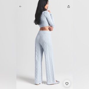 Skims Cable Knit Straight leg pants in zen blue size large NWT